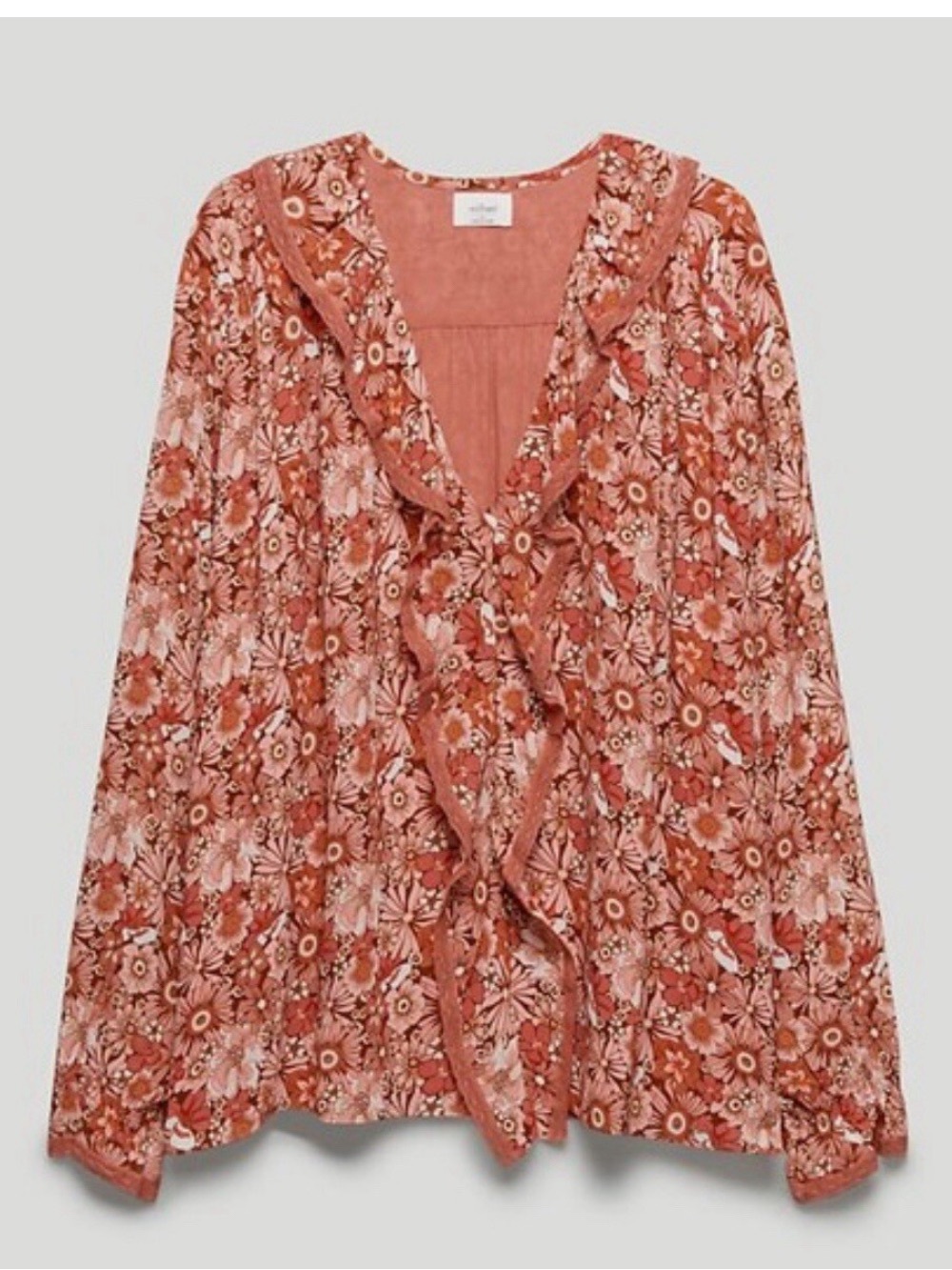 Wilfred Eden Coral Floral Ruffle V-Neck Blouse